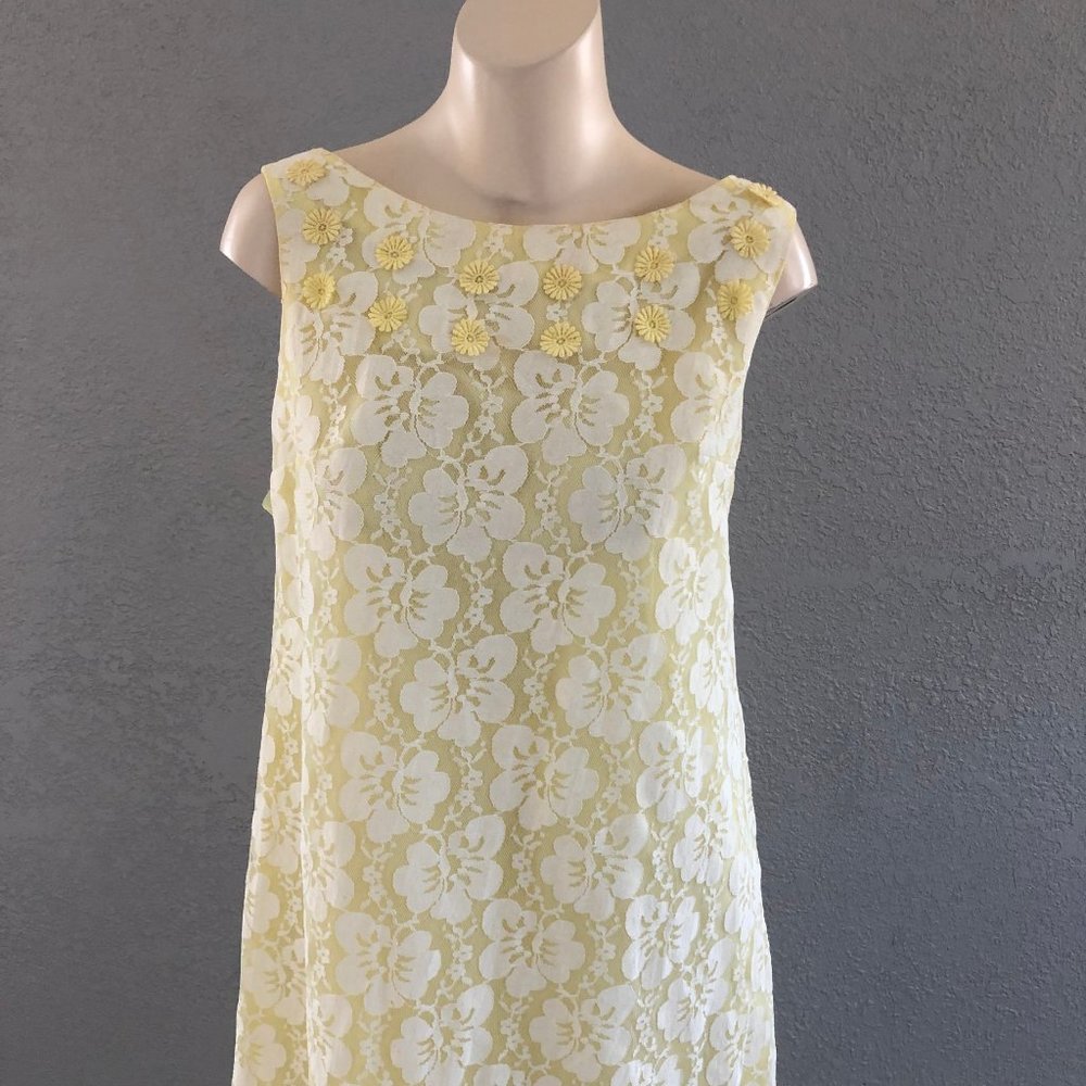 Vintage 60s NADINE Floral Illusion Lace Gown, 60s Hippie Maxi Dress Daisy Trim - Picture 2 of 6